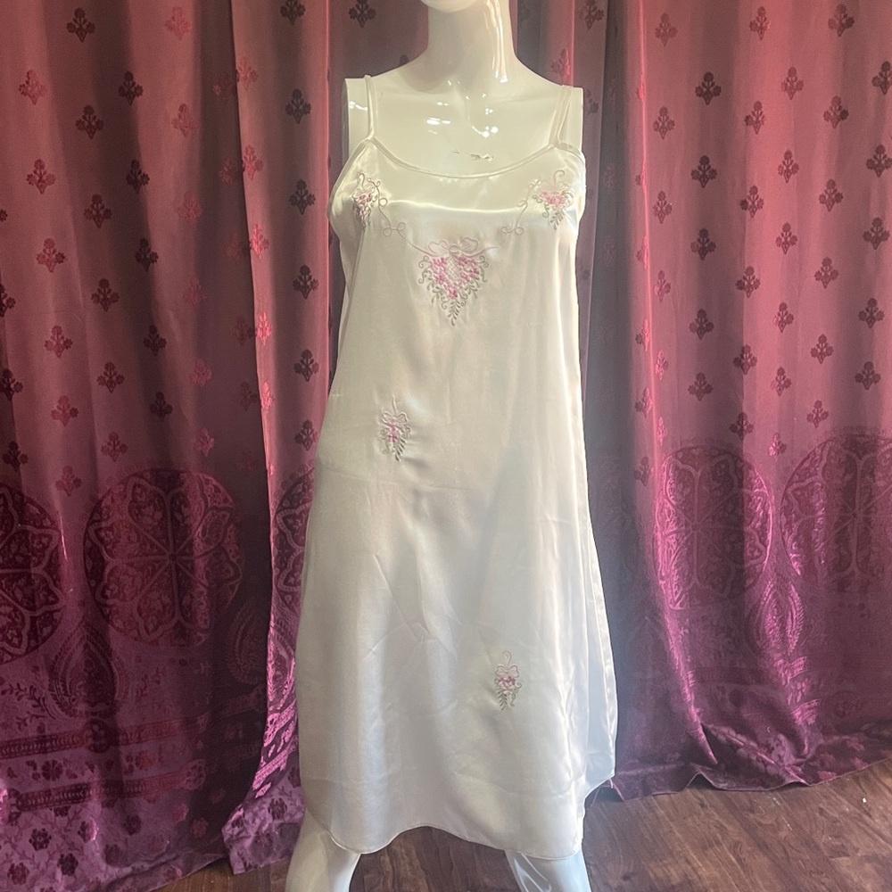 Elegant White and Pink Floral Coquette Slip Dress Size Medium
